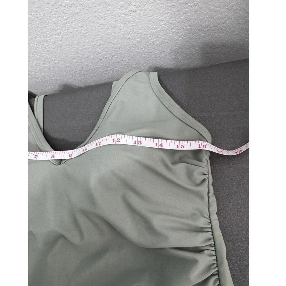 Kona Sol Swimsuit Womens 16 Onepiece Olive Green‎ Ruched Sides V neck Low Back